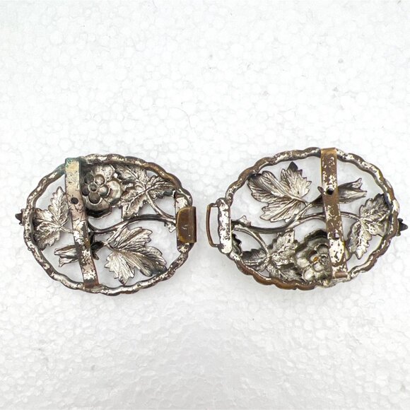 Antique Belt Sash Buckle Gilded Brass Art Nouveau Open Cut Intricate Leaf Flower - Picture 7 of 8